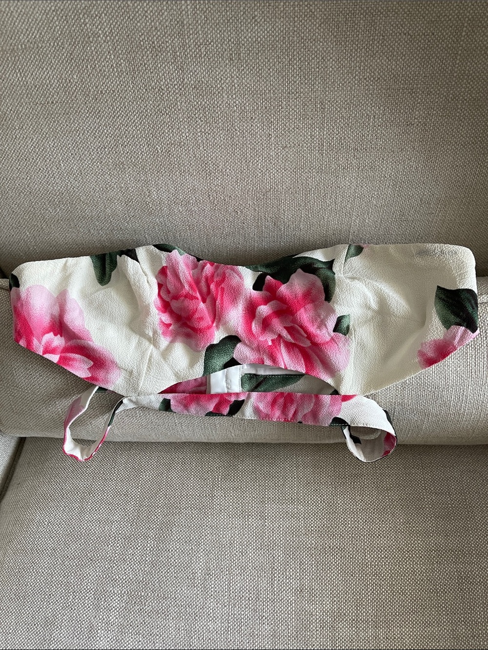 Tobi White Floral Strapless Top with Pink Roses